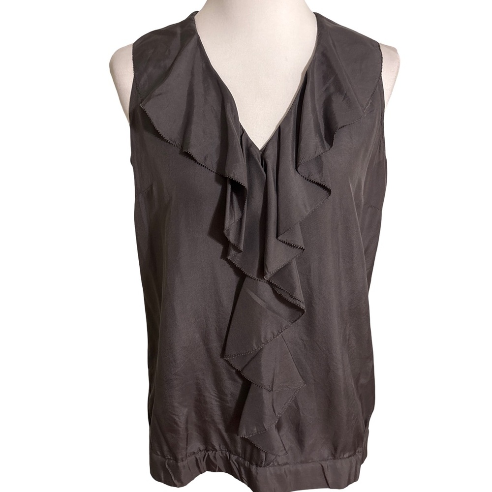 Banana Republic Silk Ruffle Blouse Charcoal